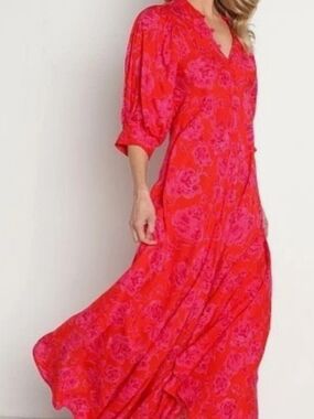 Jen's Pirate Booty Red and Pink Floral Maxi Dress